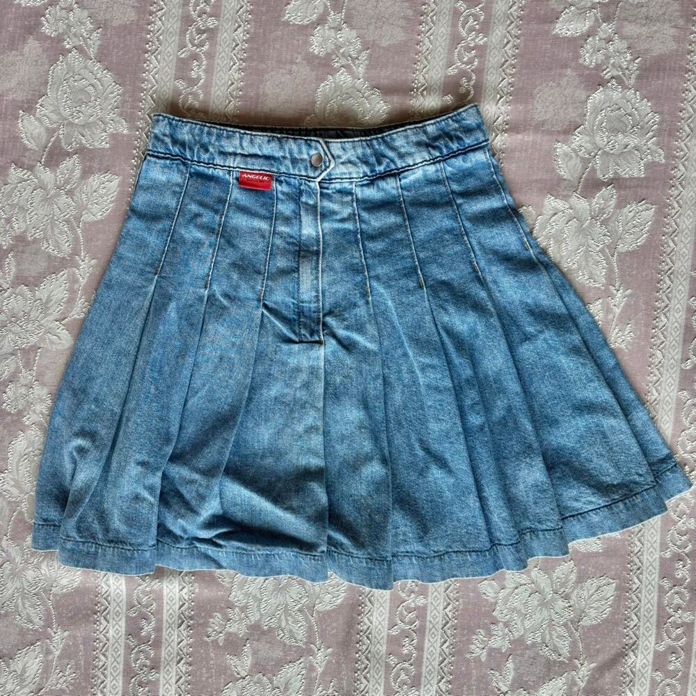 Angelic Blue Denim Pleated Skirt